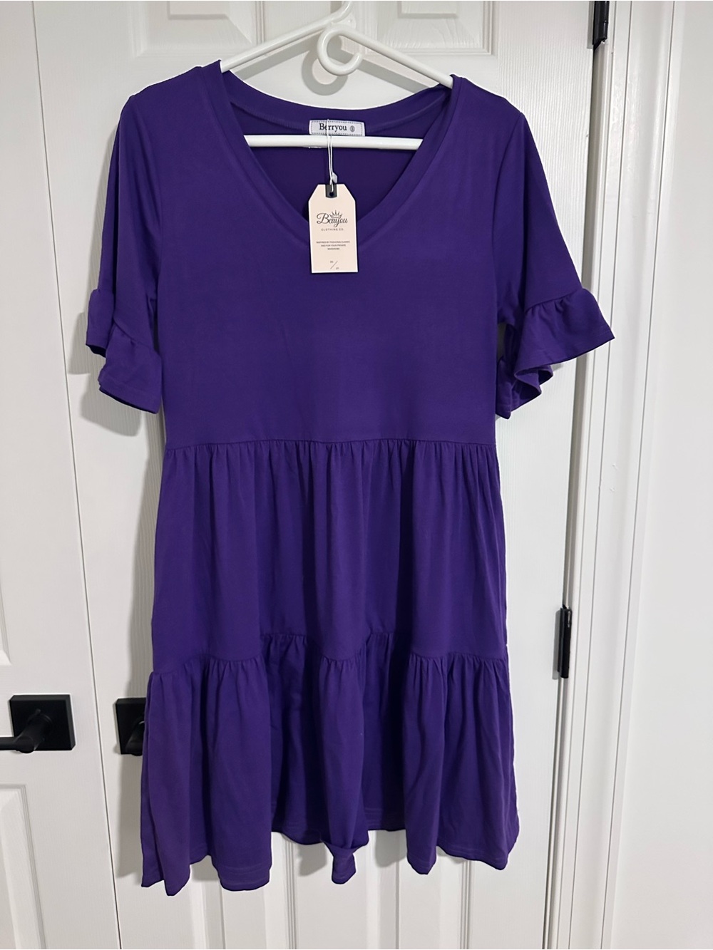 Blythe Deep Purple V-Neck Tiered Ruffle Sleeve Casual Dress